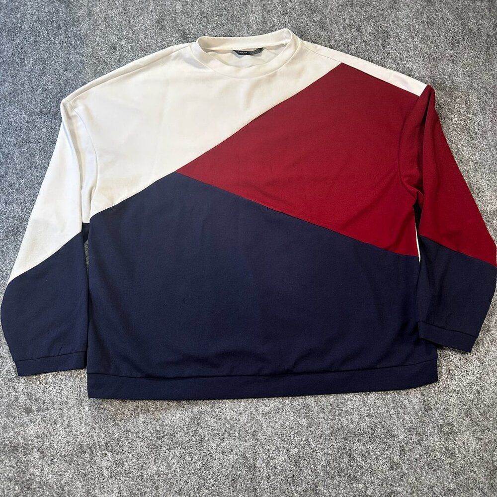 SHEIN Womens Pullover Top 1X Colorblock Stretch Crew Neck Long Sleeve Fit